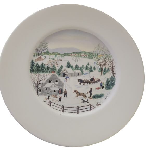 Grandma Moses Dinner Plate Christmas Tree Atlas China First Edition Vintage - Picture 3 of 9